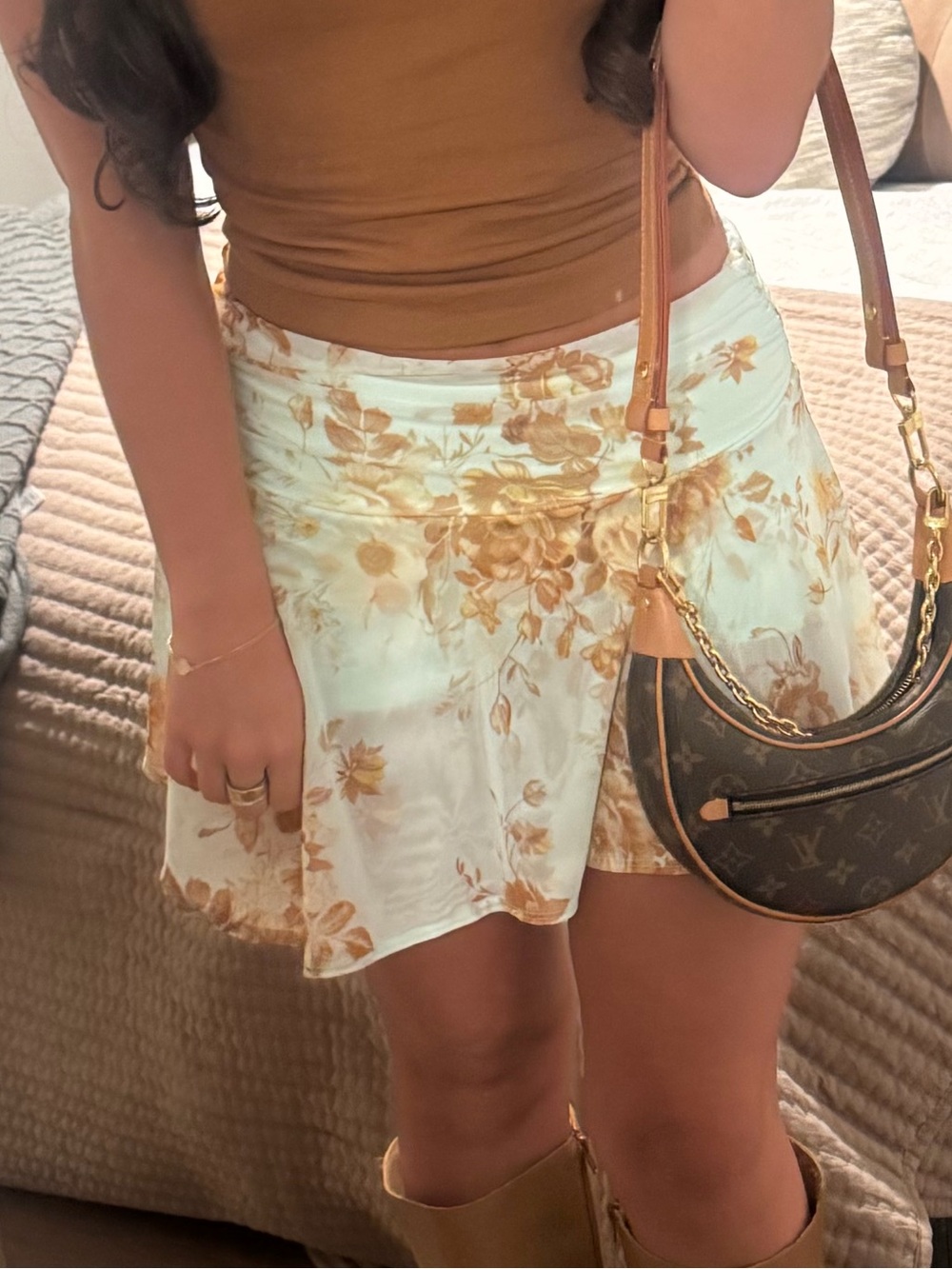 Women's Floral  Mini Skirt - Teal & Brown